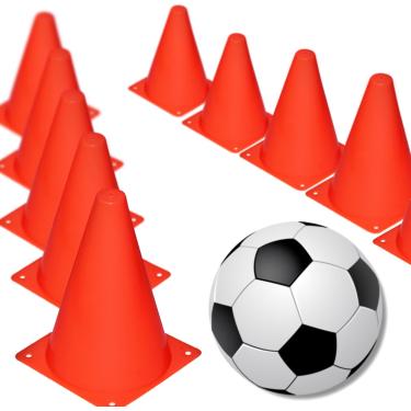 Imagem de Cones de treinamento multiuso de 7 polegadas (conjunto de 12), Cone de tráfego macio e durável para segurança, agilidade, futebol, futebol e outras atividades - Neon Red