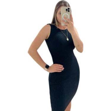 Imagem de Vestido Feminino Midi Canelado Basico Trico Modal Verão - Calu Tricot,