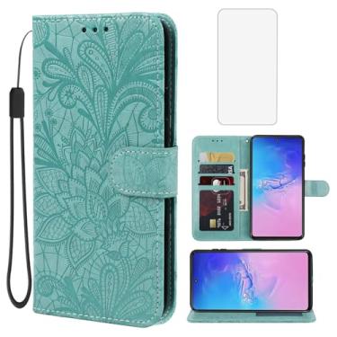 Imagem de Gufuwo Capa carteira para Galaxy S10 Lite/Galaxy A91/Galaxy M80S com protetor de tela de vidro temperado, flor de renda PU couro flip porta-cartão de crédito capa para celular para Samsung Galaxy S10