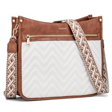 Imagem de molshine Bolsa tiracolo acolchoada para mulheres, bolsa tiracolo de couro sintético médio com alça larga ajustável DLK0039, Marrom, Medium