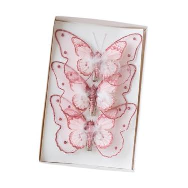 Imagem de Esquirla Decorações de borboletas de Natal com clipe, enfeite de borboleta colecionável, borboleta pendurada para guirlanda, artesanato, guirlanda de casamento, Rosa 3pcs