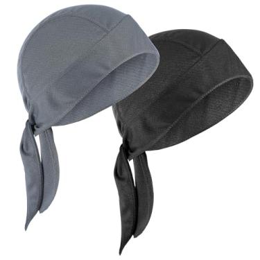 Imagem de 2 peças Doo Rags para homens, envoltórios de cabeça macios para homens, forro de capacete refrescante respirável, gorro de pano, Preto, cinza., Tamanho �nica
