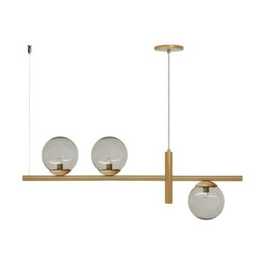 Imagem de Pendente Lustre Luminalux Zurique Haven 3 Globos 150mm, Dourado com Gl