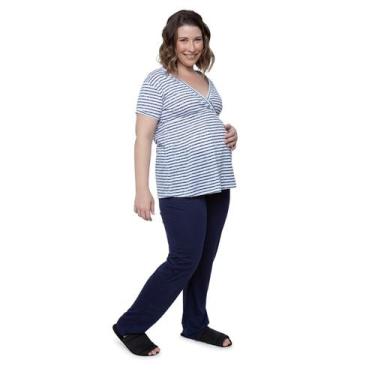Imagem de Pijama Maternidade Calça e Blusa Manga Curta Listras  - Linda Gestante