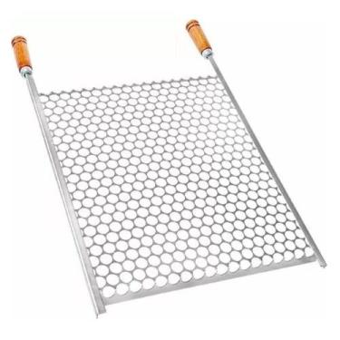 Imagem de Grelha Para Churrasqueira 50cm x 50cm Tela Moeda e Cabo de Madeira Lid