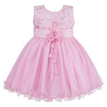 Imagem de Vestido Infantil Busto Bordado Renda Batizado Rosa - Mazzi Baby, 8