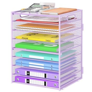Imagem de Cawukege Organizador de papel de 9 camadas com alça, organizador de mesa de grande capacidade, pasta de arquivos de malha, bandeja de papel; classificador de documentos para sala de aula, escola e