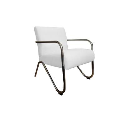 Imagem de Poltrona Decorativa Bela Couro Branco Braço Cromado Mz Decor - Mazzero