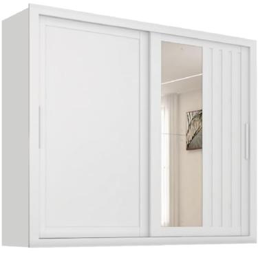 Imagem de Guarda Roupas Casal Ripado com Espelho 2 Portas de Correr 4 Gavetas Trianon Branco Zanzini