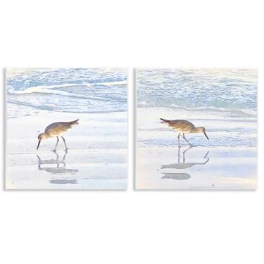 Imagem de Stupell Industries Conjunto de arte de placa de parede Seaside Sandpiper Birds 2 peças por Christine Zalewski, 12 x 12