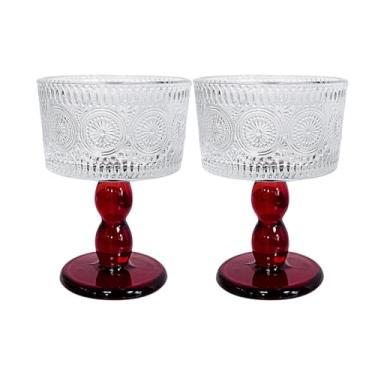 Imagem de Boxonly Taça de vidro Red Sunburst - Vidro feito à mão sem chumbo de 200 ml com padrão floral retrô, design de haste vermelha, ótimo para vinho, champanhe e celebrações