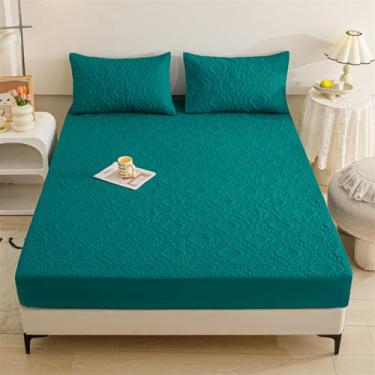 Imagem de Capa de colchão acolchoada à prova d'água, leve, respirável, protetor de colchão, macio, silencioso, lençol de cama com bolso profundo - verde escuro||Duplo: 119,4 x 200,7 cm (1 peça)