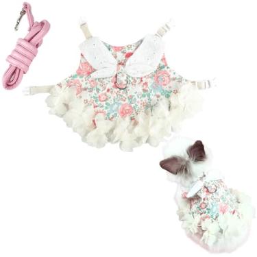 Imagem de Conjunto de coleira e coleira para furão de coelho coelhinho, roupas de coelho para coelhos, roupas sociais de porquinho da índia para filhotes de cachorrinho chihuahua (rosa com verde, M)