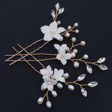 Imagem de Acessórios de cabelo para noivas, Beusoulover 3 peças de cabelo de cristal para casamento, broche de cabelo de noiva com strass feito à mão para mulheres, meninas, damas de honra (cerâmica de fio