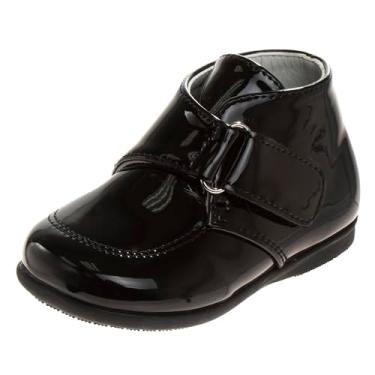 Imagem de Josmo Sapatos para bebês meninos e meninas primeiro caminhada botas clássicas couro macio formal berço sapatos tamanho infantil - criança pequena, Patente preta, 16