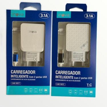 Imagem de Carregador de Celular ultra rápido INOVA 3.1 Tipo C 2USB - Lenox