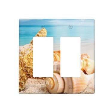 Imagem de Beach Shells Placa de parede dupla decorativa 2 Gang Outlet Light Switch Cover Decorador elétrico ou receptáculo placa frontal para decoração de quarto de casa 11,7 cm x 11,4 cm