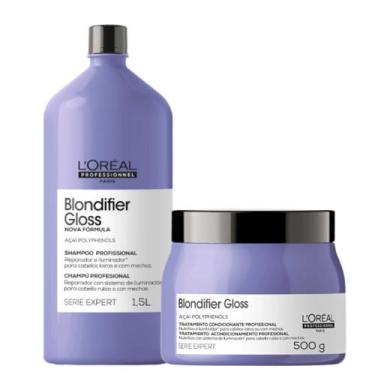 Imagem de Kit loreal blondifier gloss shampoo 1500ml + mascara 500 gr