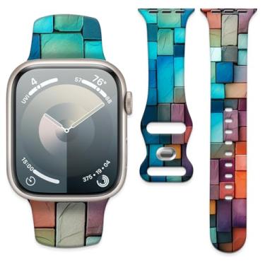 Imagem de Pulseira esportiva de silicone compatível com Apple Watch séries 10, 9, 8, 7, 6, 5, 4, 3, 2 e 1 de 40 mm, 38 mm e 41 mm, ultra (colorido boêmio)