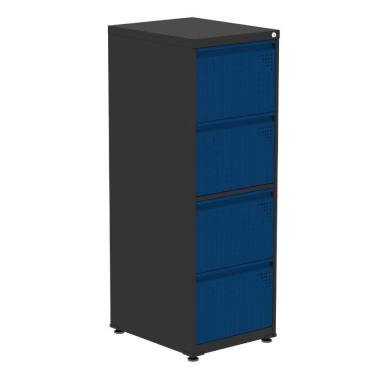 Imagem de Armário de Arquivo Oficio 4 Gavetas Pandin 47 cm (Larg) Aço Preto c/ Frente Gaveta Azul c/ Chave