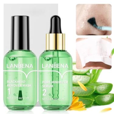 Imagem de LANBENA Kit Removedor De Cravos De Chá Verde 3 Em 1, Tiras Para Poros Do Nariz E Sérum Minimizador De Poros, Máscara Descascável Para Poros, Nariz, Queixo E Rosto, Fechamento De Poros, Controle De O