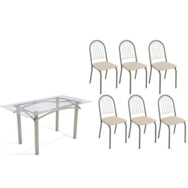 Imagem de Sala de Jantar Completa Elba c/ Tampo de Vidro 150cm e 6 Cadeiras Noru