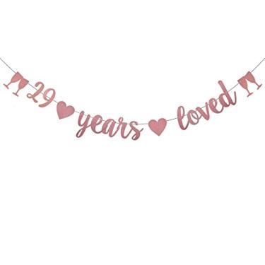 Imagem de WEIANDBO 29 Years Loved Rose Gold Glitter Banner, Pre-Strung, 29th Birthday/Wedding Anniversary Party Decorações Bunting Sign Backdrops, 29 Years Loved
