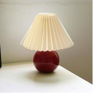 Imagem de Luminária de mesa plissada coreana Ins DIY luminárias de mesa de cerâmica para sala de estar Home Deco linda lâmpada com lâmpada de LED tricolor ao lado da lâmpada