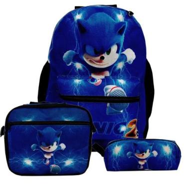 Imagem de Mochila Masculina Infantil Juvenil Sonic 2 Lancheira Estojo - Toys 2U