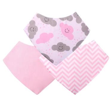Imagem de Bandana Babador Bebê Menina Com Botão de Pressão Nuvem Rosa - Bebê Fel