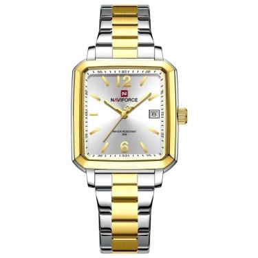 Imagem de Relógio Masculino Design Quadrado Casual Esportivo De Quartzo Impermeavel Branco Dourado