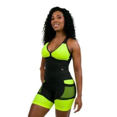 Imagem de Shorts Feminino Corrida Fitness - Preto/Amarelo Neon tamanho G - c mal