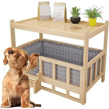 Imagem de Casa De Cachorro De Madeira Maciça Cama De Gato Para Animais De Estimação Interior Casa De Cabeceira De Madeira Suprimentos Para Animais De Estimação Adequado Para, Wood Color, 30x45cm