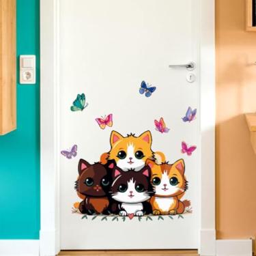 Imagem de Adesivo Gatos Infantil Lavável Seguro Para Porta e Parede Fácil Aplicação Ideal Para Quarto de Bebê Criança
