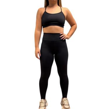 Imagem de Conjunto Feminino Fitness Legging Cós alto + Top Poliamida Blackout Ze