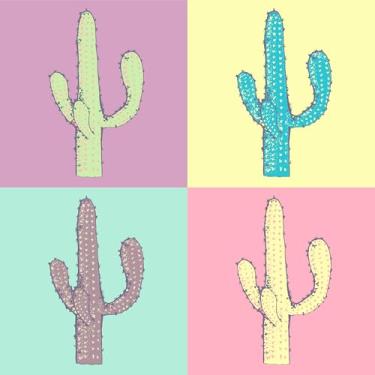 Imagem de Papel De Parede Adesivo Colorido Lavável Pop Sala Cacto 10m