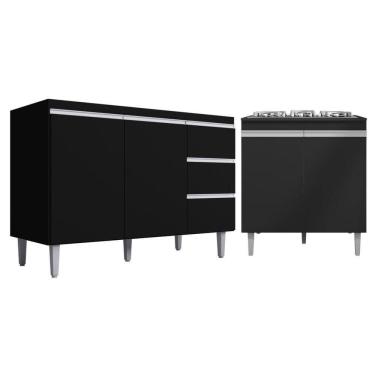 Imagem de Kit Balcão Gabinete Para Pia Andreia 120cm C- Balcão Cooktop 4 Ou 5 Bocas Preto