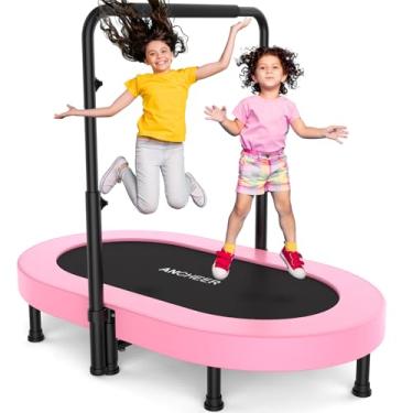 Imagem de ANCHEER trampolim dobrável, mini trampolim rebote com alça ajustável, trampolim de exercício para cardio interno/jardim/treino, trampolim para gêmeos pai-filho carga máxima 220 libras (trein