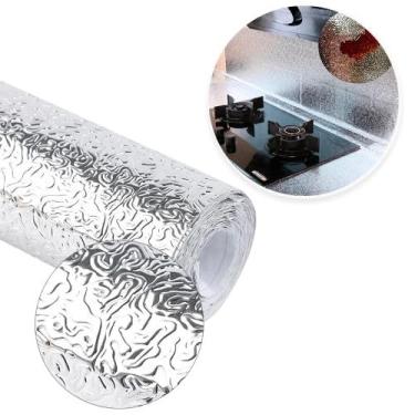 Imagem de Papel Alumínio Adesivo para Cozinha, 40cm x 3m, Resistente à Gordura e Água, Suporta até 250°C, Prata