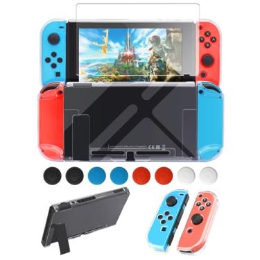 Imagem de Capa Dockable compatível com Nintendo Switch, capa protetora de acessórios FYOUNG compatível com Nintendo Switch e Nintendo Switch Joy-Con com tampas de polegar, Clear