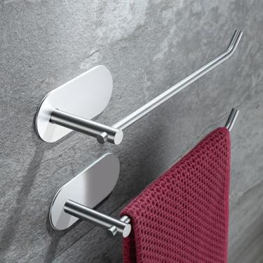 Imagem de ZUNTO Pacote com 2 suportes de toalha de mão de aço inoxidável 304, anéis de toalha autoadesivos fortes de 22 cm para montagem na parede, barras de toalha de mão sem perfuração para banheiro e cozinha