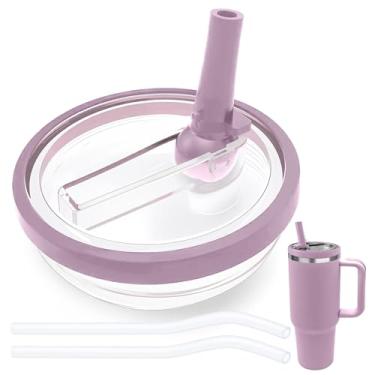 Imagem de Tampa de canudo flip adequada para Stanley Cup 1,134 g, substituição de tampa à prova de vazamento sem BPA, compatível com copo Stanley Quencher de 1,134 g, à prova de derramamento, 1 pacote roxo