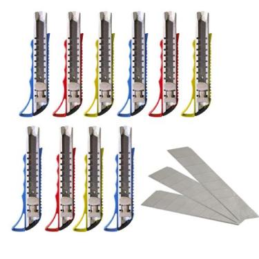 Imagem de 10 Estiletes Profissional Com Trava De Metal 18mm E Lâminas - Yara