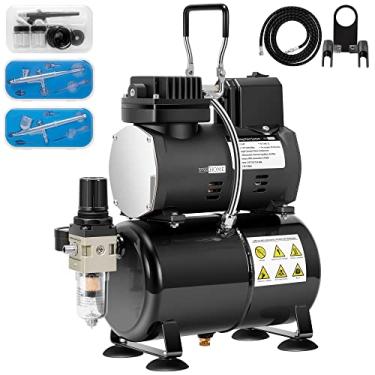 Imagem de VIVOHOME Kit de aerógrafo com compressor de ar profissional com tanque de 3L, sistema de pintura de aerografia silencioso com 3 pistolas de escova de ar de dupla ação, alimentação por gravidade e
