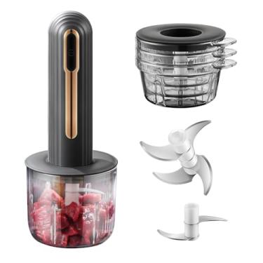 Imagem de BOMANSI BOMS Mini processador de alimentos elétrico, processador de alimentos pequeno portátil USB de 4 xícaras, picador de alho, para fatiar, picar e purê, preto