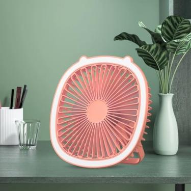 Imagem de Ventilador de Mesa Portátil com Ring Light, 20cm, 3 Velocidades, Silencioso, Luz LED Ajustável, Recarregável USB-C, Verde (Verde)