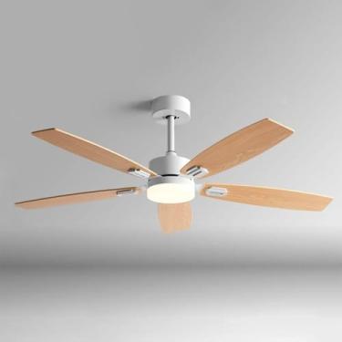 Imagem de Ventilador De Teto Led 3 Cores Regulável Com Luzes Ventiladores De Teto De Madeira De 42 Polegadas Com Luzes E Conversão De Frequência Remota Ventilador De Teto Inteligente Para Q, White