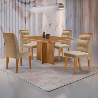 Imagem de Mesa de Jantar Olímpia 90cm MDF Canto copo e com 4 Cadeiras Carol