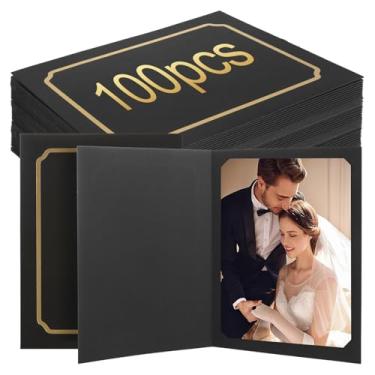 Imagem de MUXHEL 100 pastas de fotos para porta-retratos de papel 10 x 15 x 17 cm, molduras de papel de papelão preto para inserções de cartões, retratos, Natal, casamento, formatura