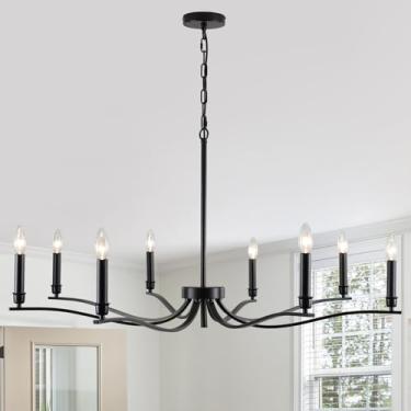 Imagem de PAKOKULA Lustre preto, candelabros de casa de fazenda para sala de jantar 8 lustres metálicos industriais de 111 cm, lustre para pendurar para sala de estar, quarto, entrada, hall de entrada, cozinha